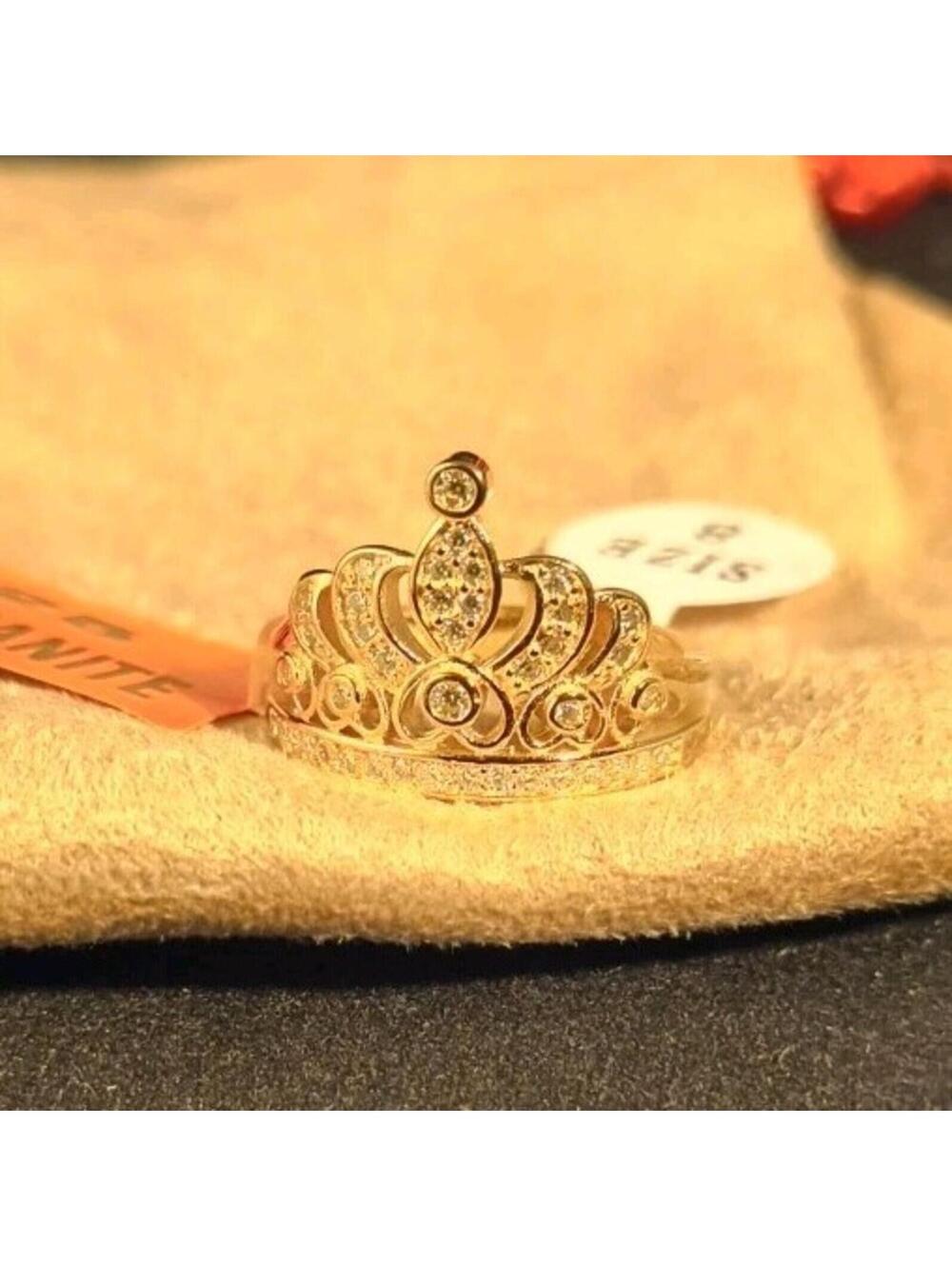 Gold over Sterling Silver Moissenite Crown Ring Size 8